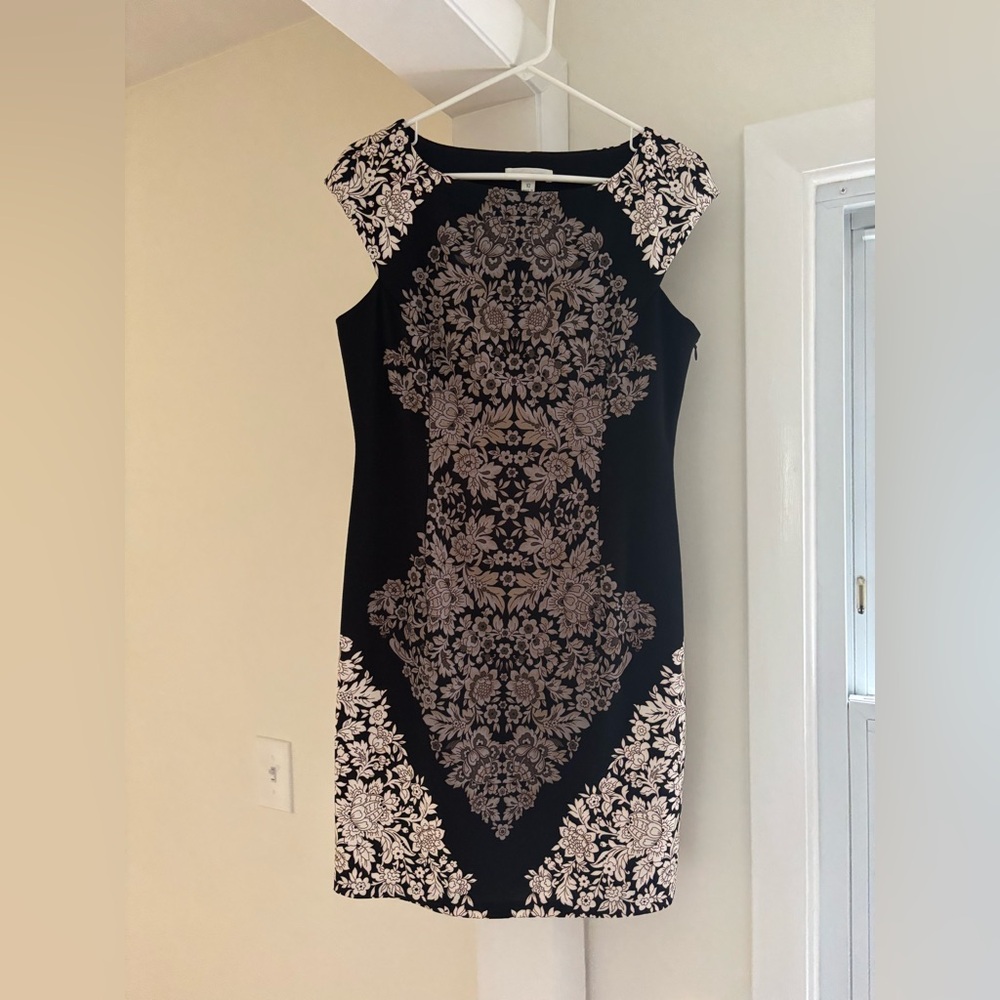 Elegant Black and Cream Floral Dress